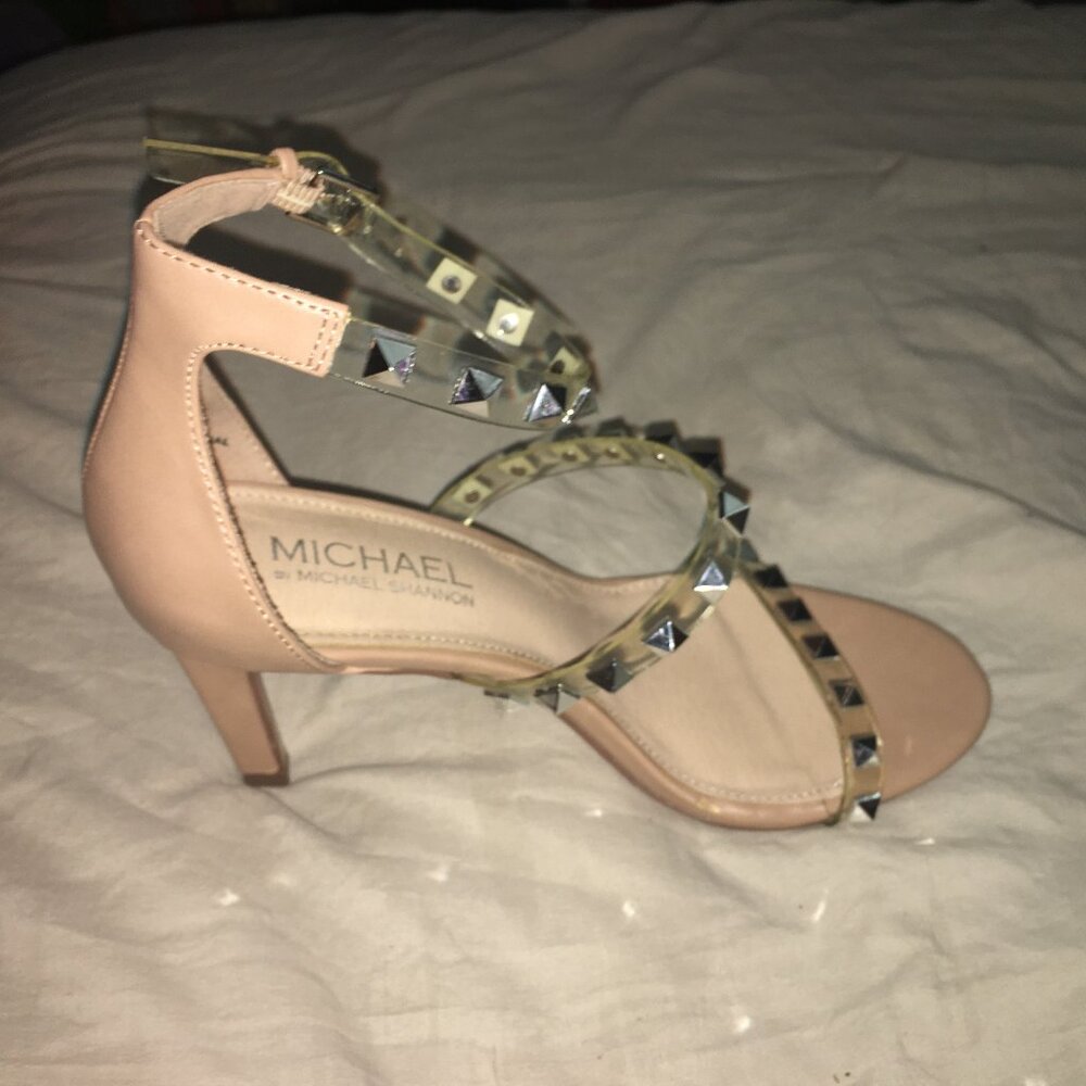 Michael by Michael Shannon Sylvia Peep Toe Nude/Clear Studded Stiletto heels